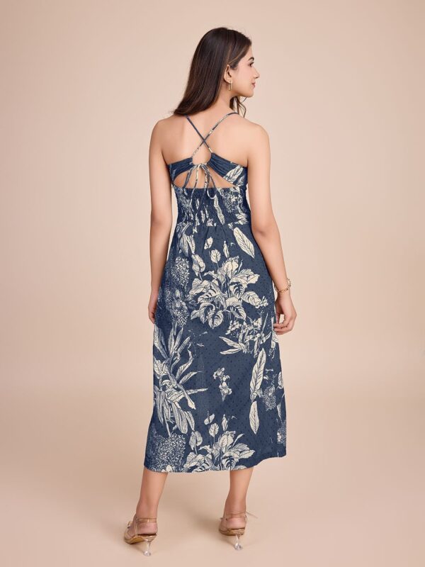 Women Floral Printed Cotton Empire Midi Dress - Image 2